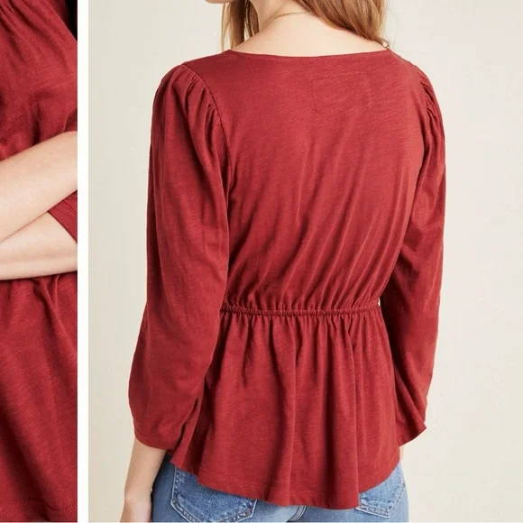 Anthropologie Red Peplum Blouse - Picture 3 of 10